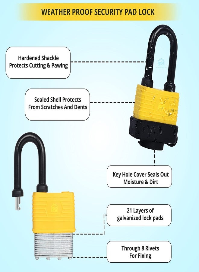 ABOUT SPACE قفل بلاستيكي من ABOUT SPACE - قفل أمان بوزن 185 غرام، مقاوم للغبار والماء - قطعة واحدة و3 مفاتيح مع واقي - مجلفن بـ 21 طبقة شديدة التحمل مع 8 مسامير - قفل مضاد للسرقة للدراجات والأبواب والدراجات، أصفر - Image 3